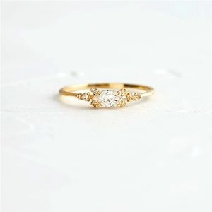 18K Gold Plated Sterling White Cubic Zirconium Crystal Ring Wedding Classy